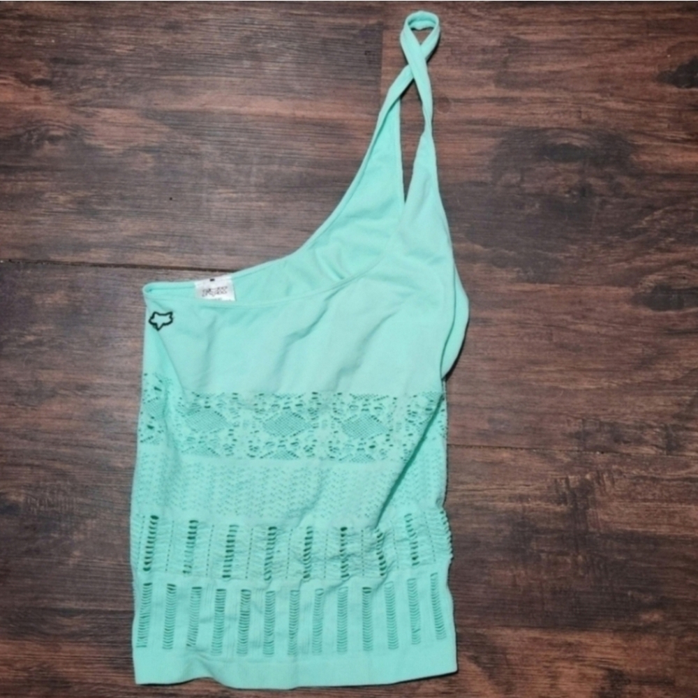 One-Shoulder Mint Knit Tank Top - Unbranded